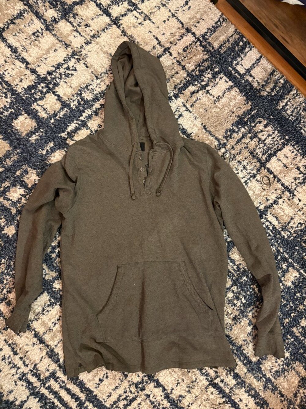 Lucky Brand Olive Green Hoodie | Henley Pullover Sweatshirt